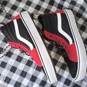 VANS SK8-HI Red Black White "Off the Wall Since 1966" Script Men's Shoes NWOT